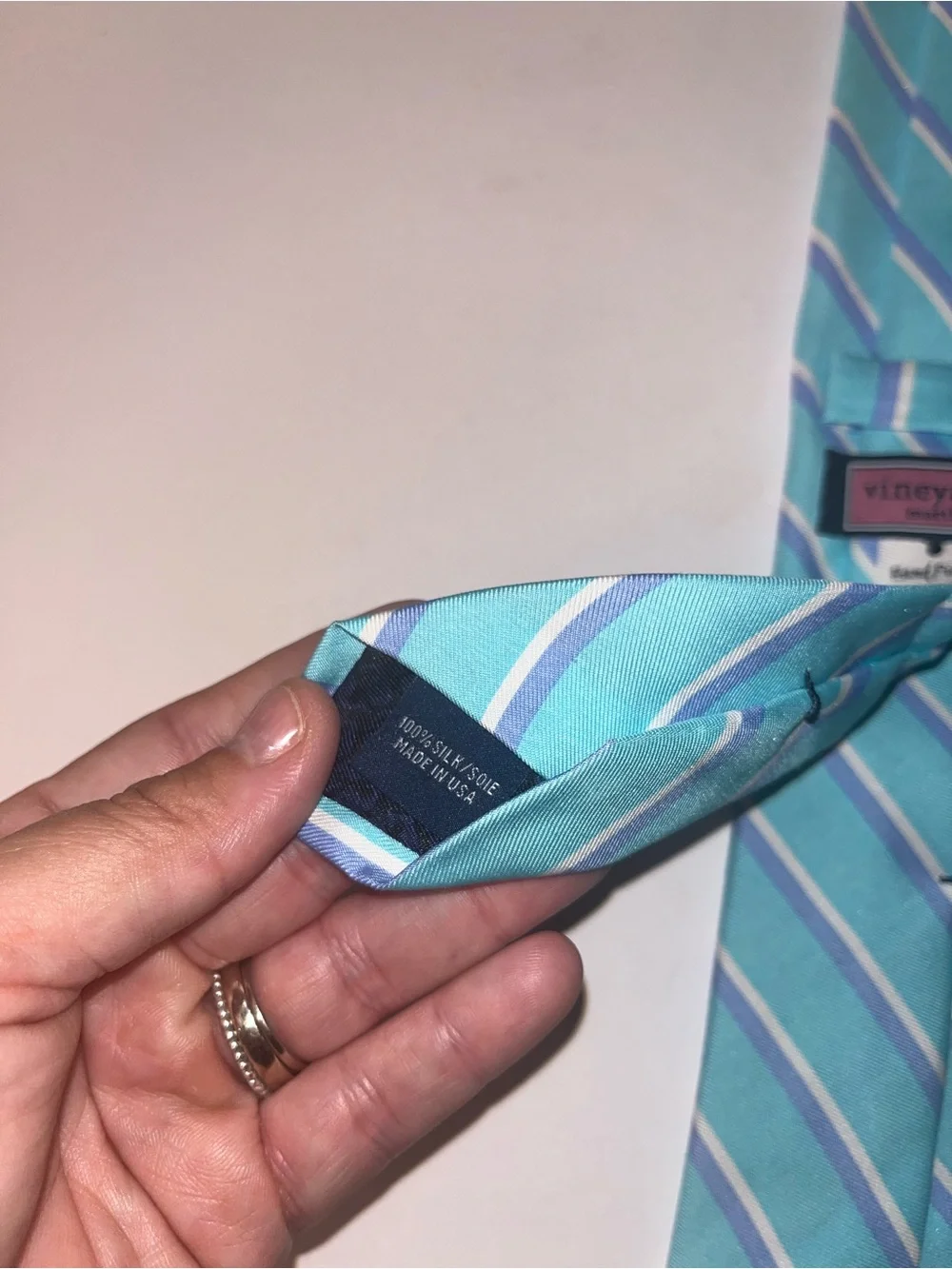 Men's Aqua Striped Silk Tie - Classic Formal Accessory Vineyard Vines NWT Blue